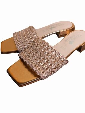 Libera Mente Rose Gold Woven Leather Slide Sandals sz 8.5/9 Euro 40
